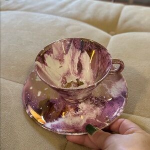 Sascha Brastoff Sacha Surf Ballet Pink Gold Teacup Tea Cup saucer Plate
